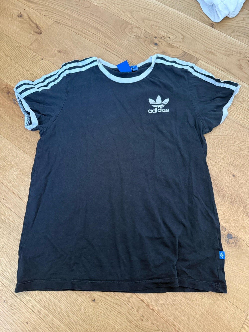 adidas Black Tee with Light Blue Trim and Trefoil Logo